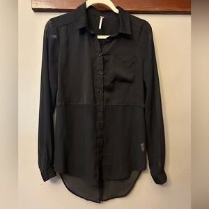 Free People Semi Sheer Black Button Down Shirt Top Size XS